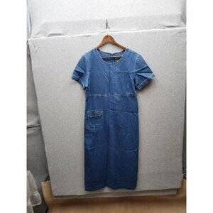 Boston Classics Denim Short-Sleeve Midi Dress With Pocket Size S 100% Cotton Blu